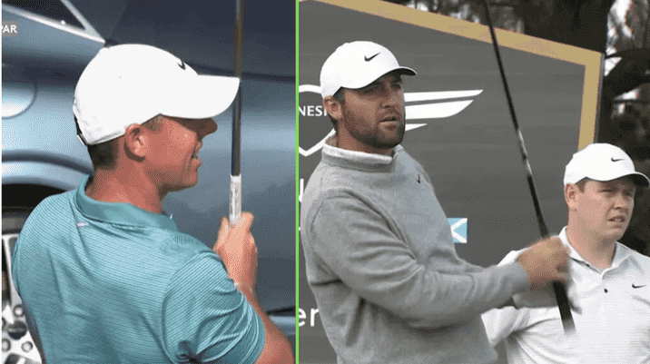 Rory McIlroy, Scottie Scheffler, and Robert MacIntyre in action during Round 1 of the 2025 Genesis Scottish Open