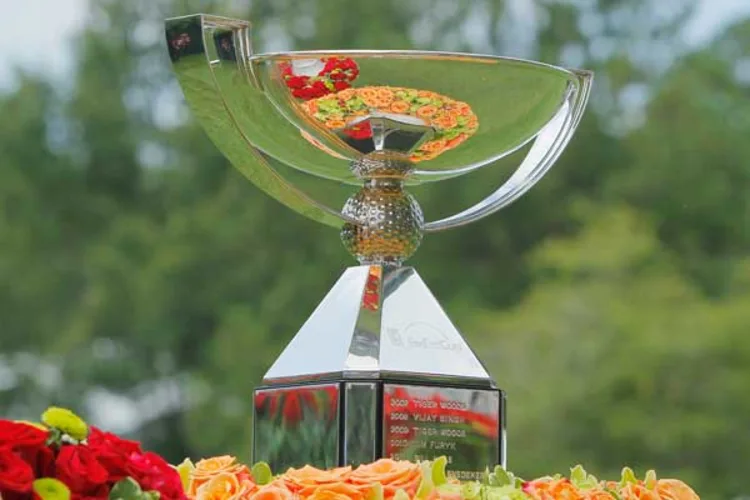 FedEx Cup trophy displayed at East Lake Golf Club during the PGA Tour Championship.