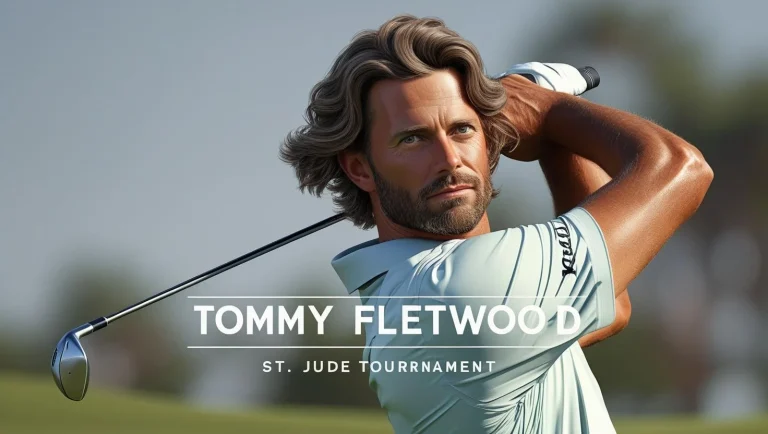 Tommy Fleetwood mid-swing during the St. Jude Tournament in the PGA Tour Playoffs.