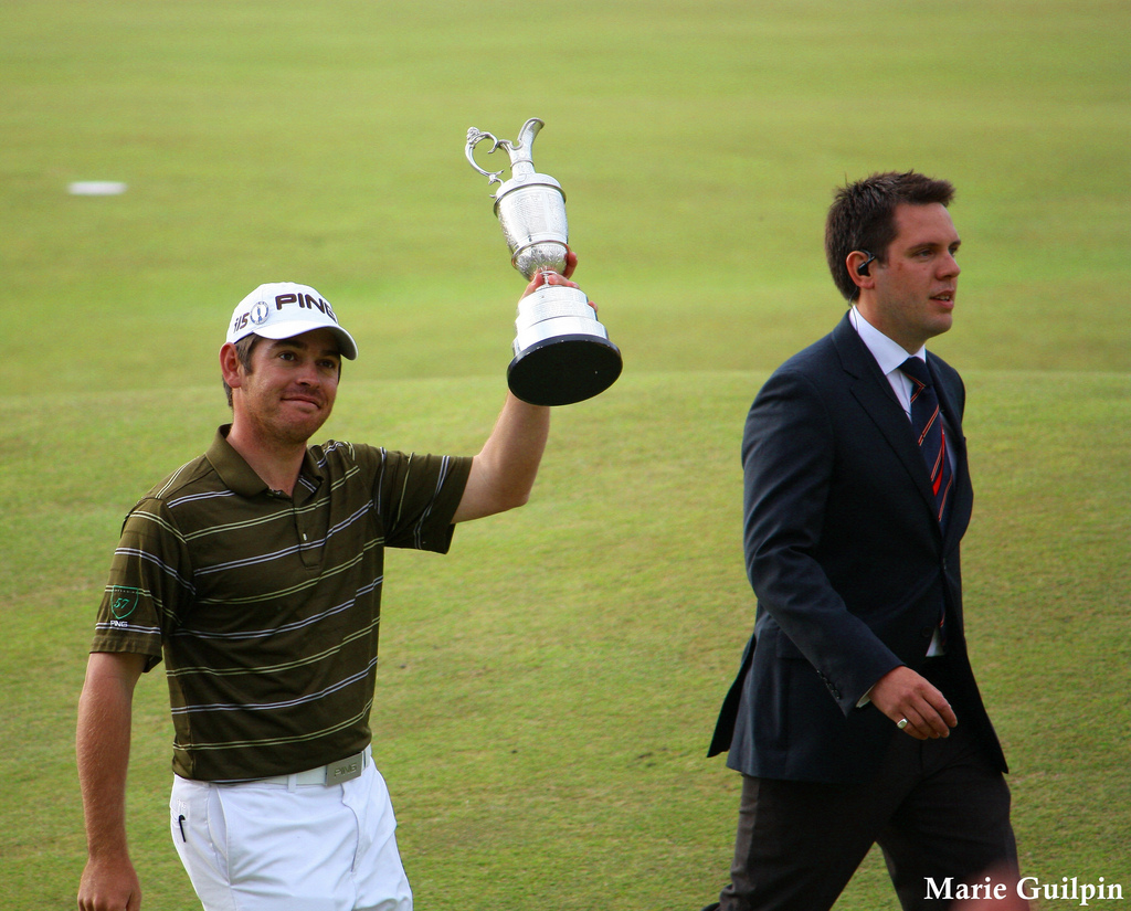 Louis Oosthuizen holds up the Claret Jug after winning the 2010 Open Championship at St Andrews
